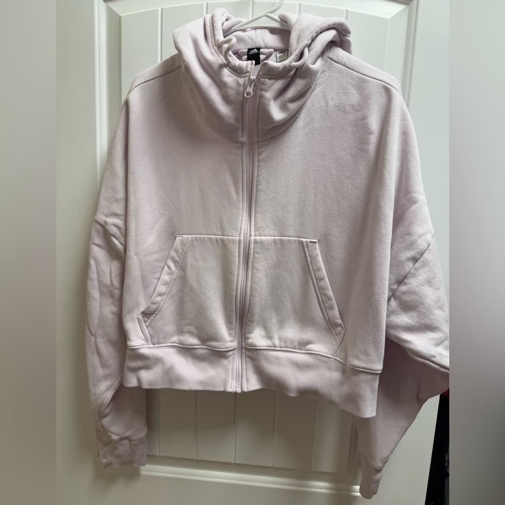 Adidas Crop Hooded Zip Sweatshirt Muted Pink Color Size Small EUC